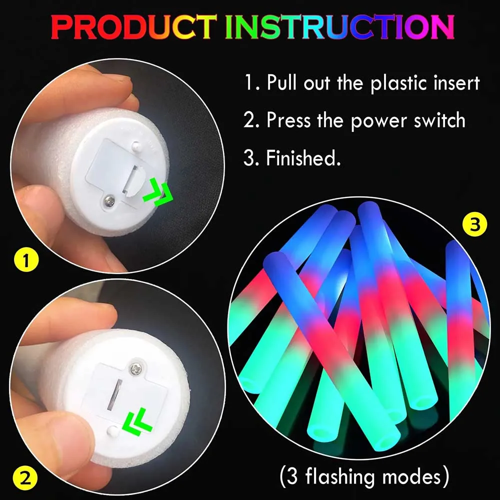 $0.99/PCS! Affordable Foam Glow Sticks Bulk Glow Stick Patterns Glow In The Dark Party Supplies Wholesale (Upgraded Series)