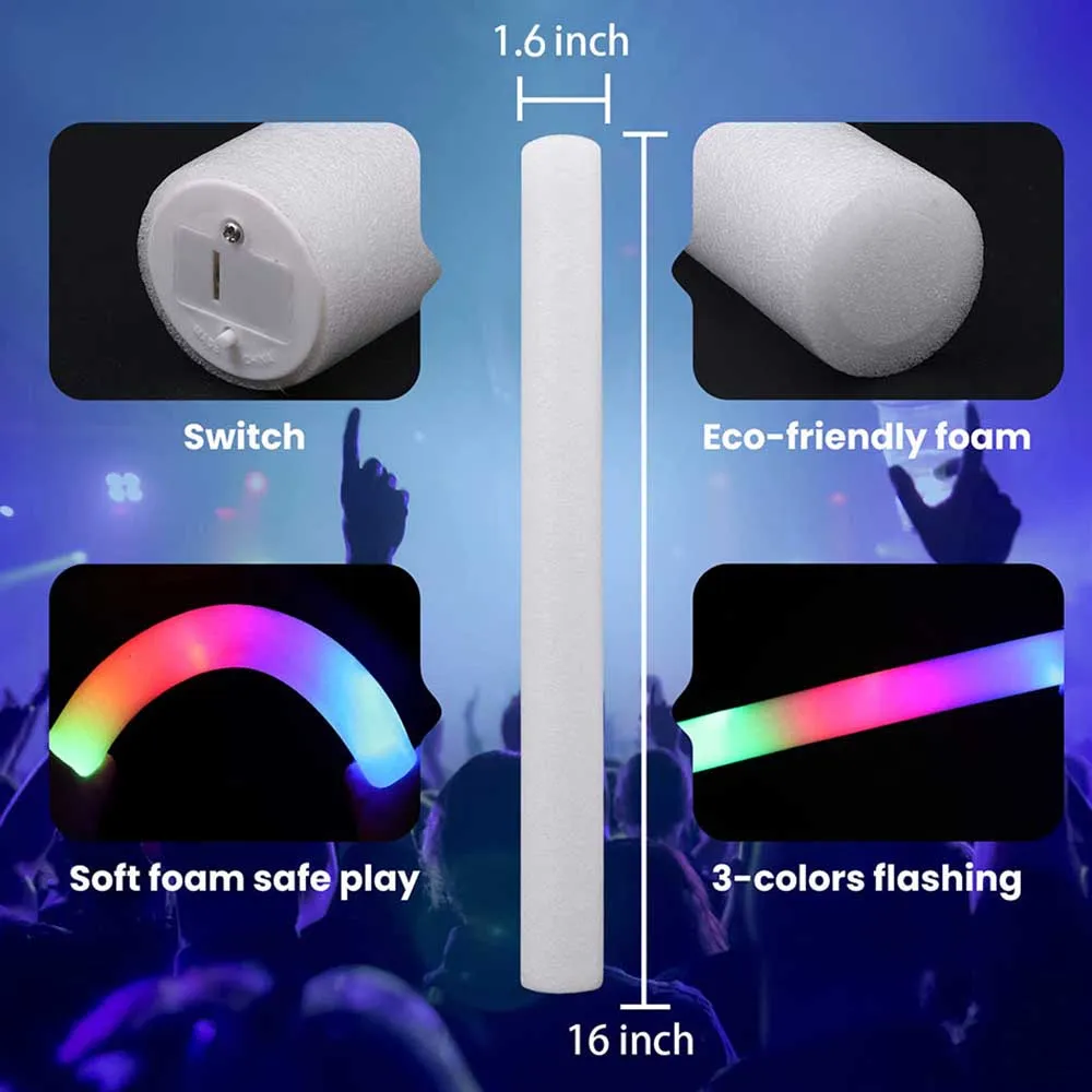 $0.99/PCS! Affordable Foam Glow Sticks Bulk Glow Stick Patterns Glow In The Dark Party Supplies Wholesale (Upgraded Series)