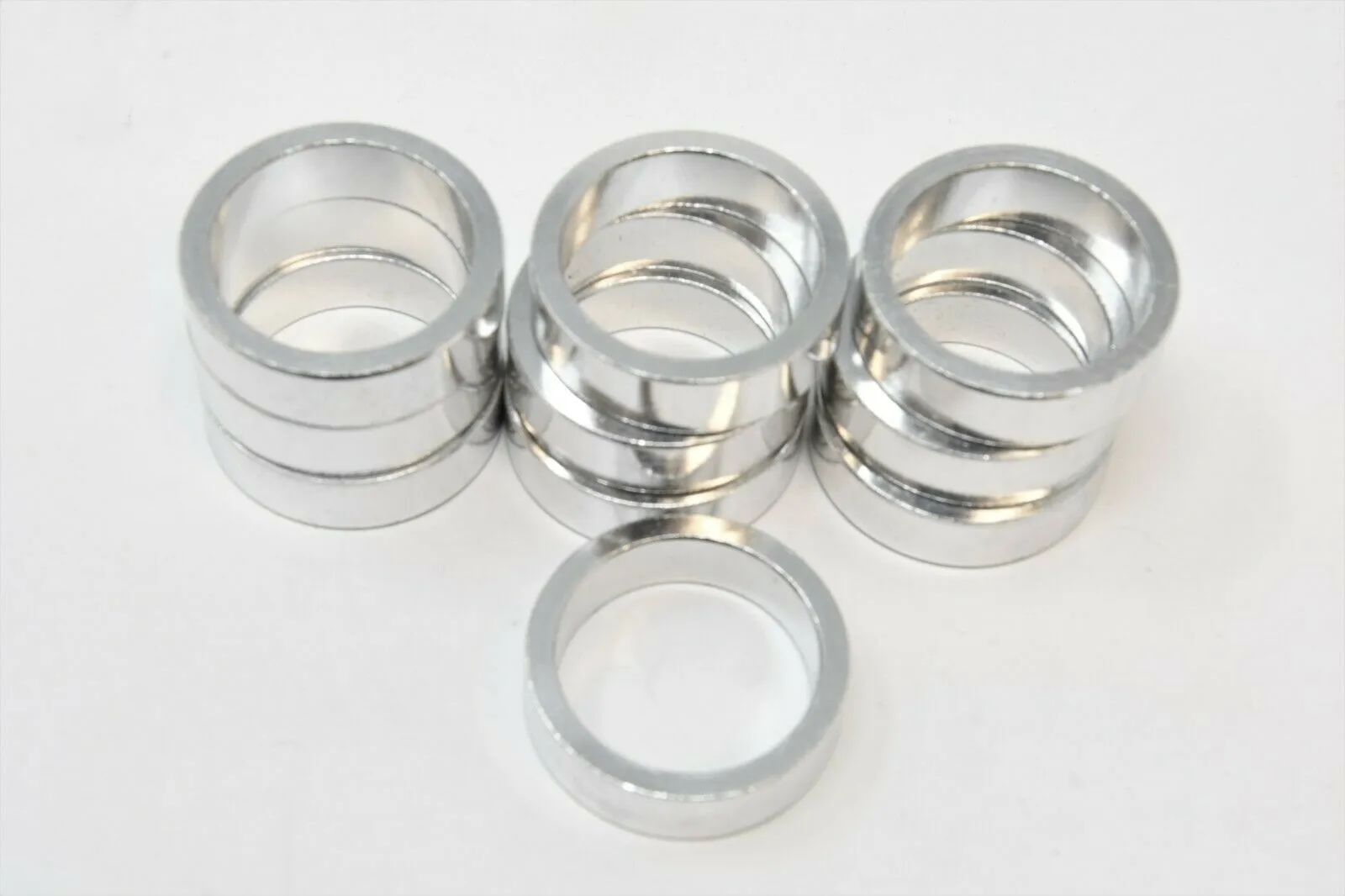 10 x AHEAD HEADSET SPACERS 1 1/8" 28.6mm FORK STEERER 10mm ALLOY WASHERS SILVER