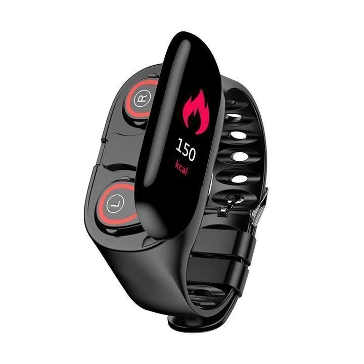 2 In 1 Smart Watch with Bluetooth Earphone - AI Heart Rate Monitor Smart Wristband Long Time Standby Sport Watch