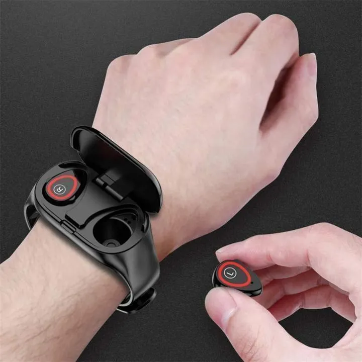2 In 1 Smart Watch with Bluetooth Earphone - AI Heart Rate Monitor Smart Wristband Long Time Standby Sport Watch
