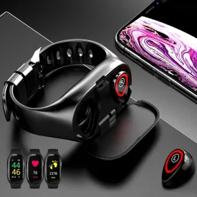 2 In 1 Smart Watch with Bluetooth Earphone - AI Heart Rate Monitor Smart Wristband Long Time Standby Sport Watch