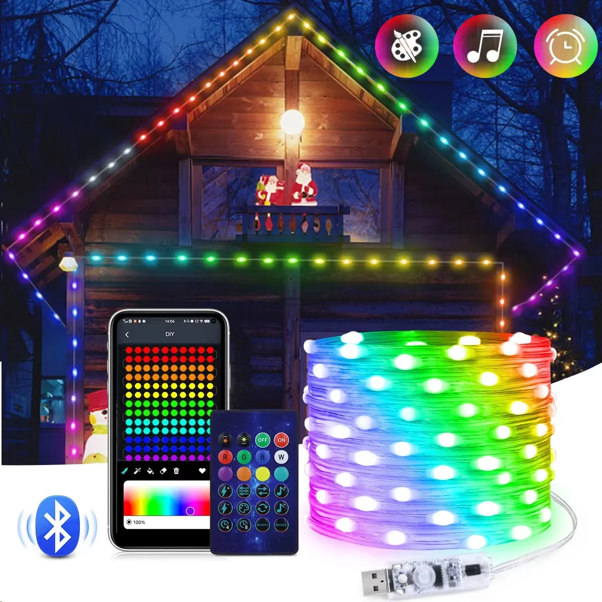 20M Permanent Outdoor Lights APP Bluetooth RGB Light Strip Waterproof Full House Eaves Lights String Christmas Wedding Lighting