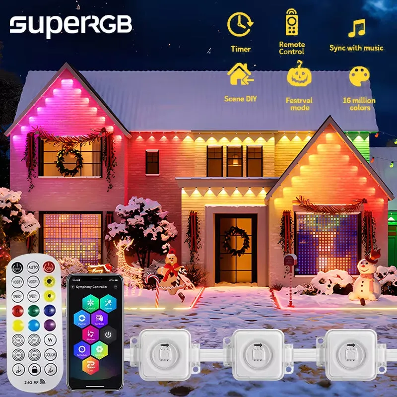 20M Permanent Outdoor Lights APP Bluetooth RGB Light Strip Waterproof Full House Eaves Lights String Christmas Wedding Lighting