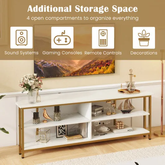 3-Tier Corner TV Stand for TVs up to 65 Inches with Charging Station- White