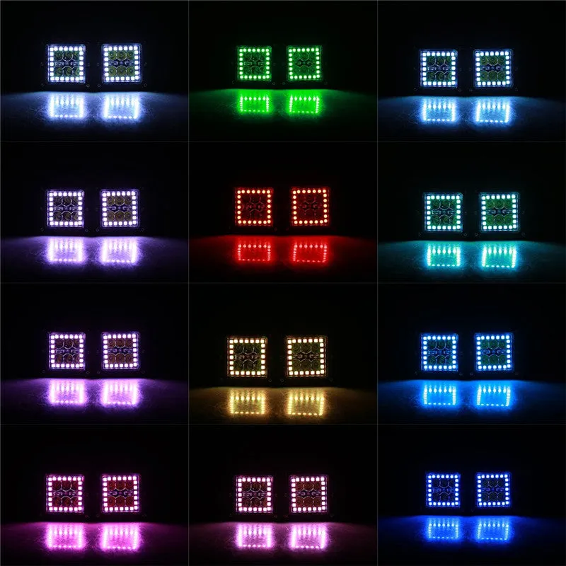 3" 18W Square LED Pods Work Light Bars with RGB Halo for Off-road Truck