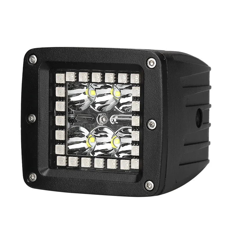 3" 18W Square LED Pods Work Light Bars with RGB Halo for Off-road Truck