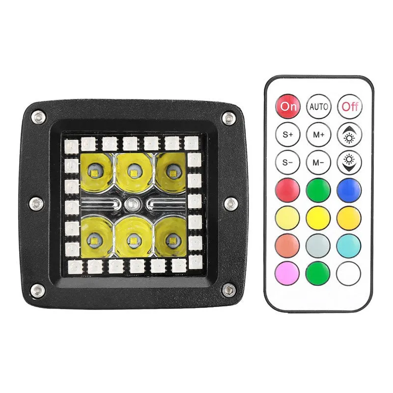 3" 18W Square LED Pods Work Light Bars with RGB Halo for Off-road Truck