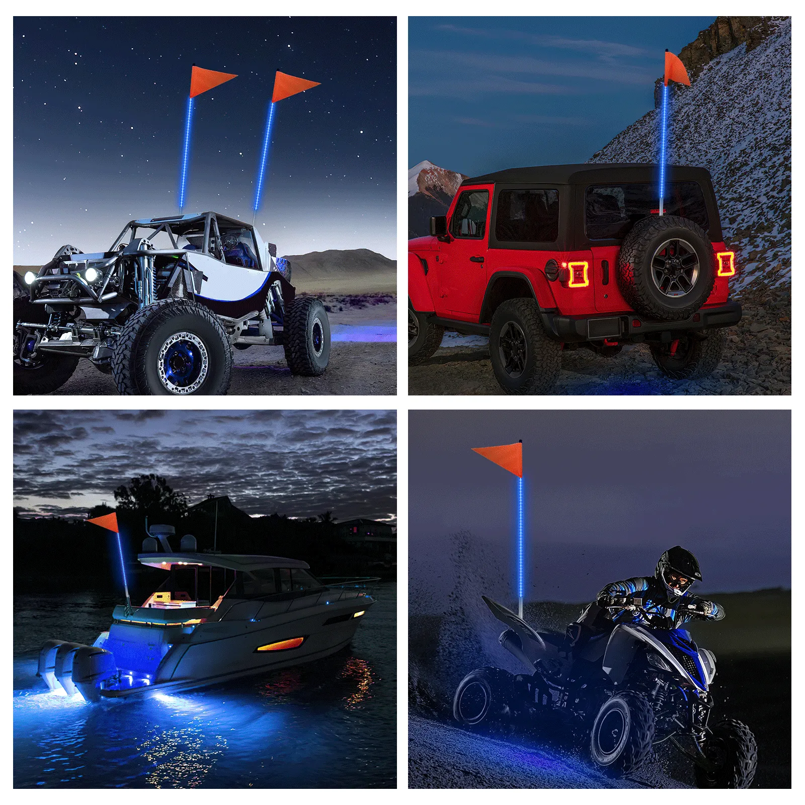 4FT LED Blue Whip Light with Aluminum Base Blue Color