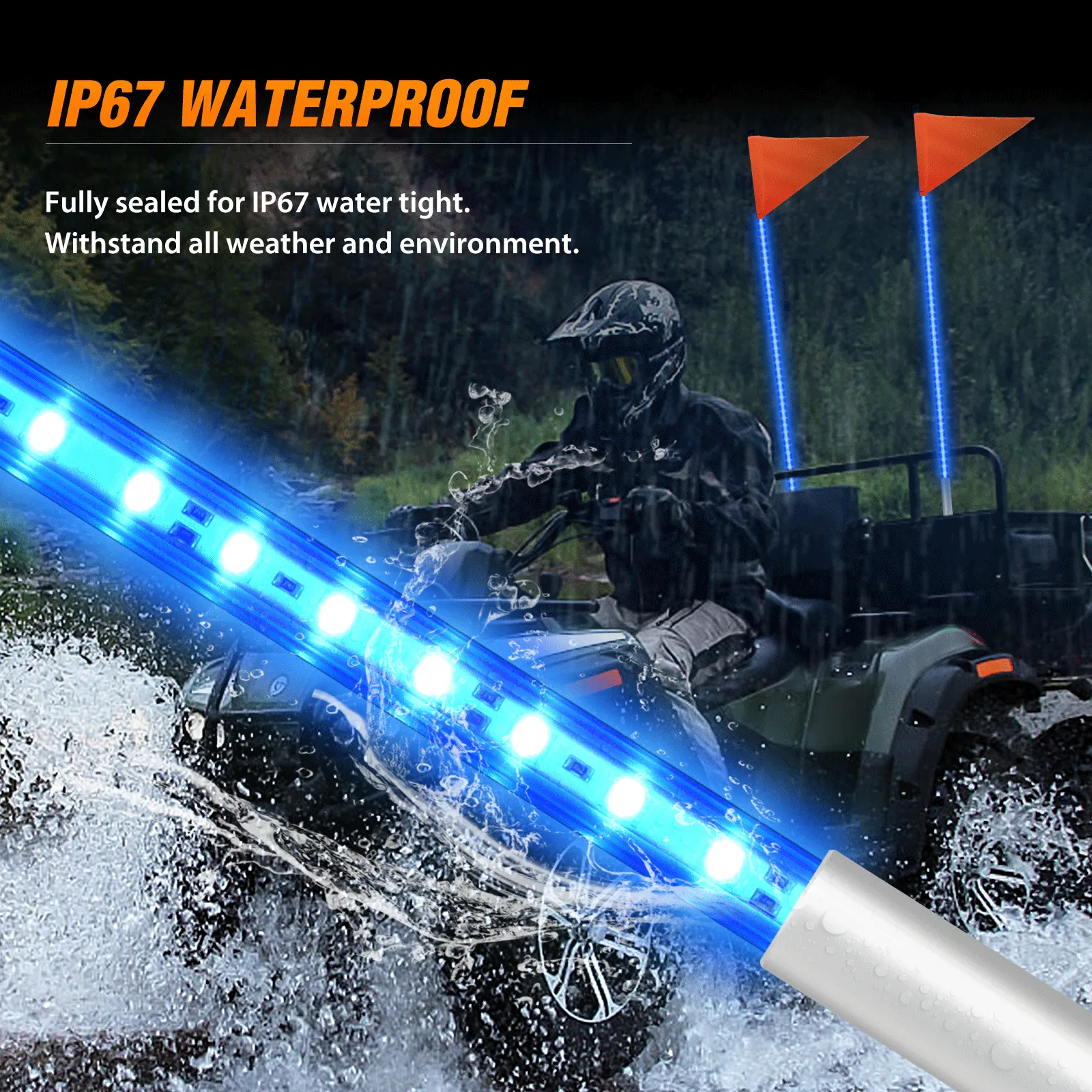4FT LED Blue Whip Light with Aluminum Base Blue Color