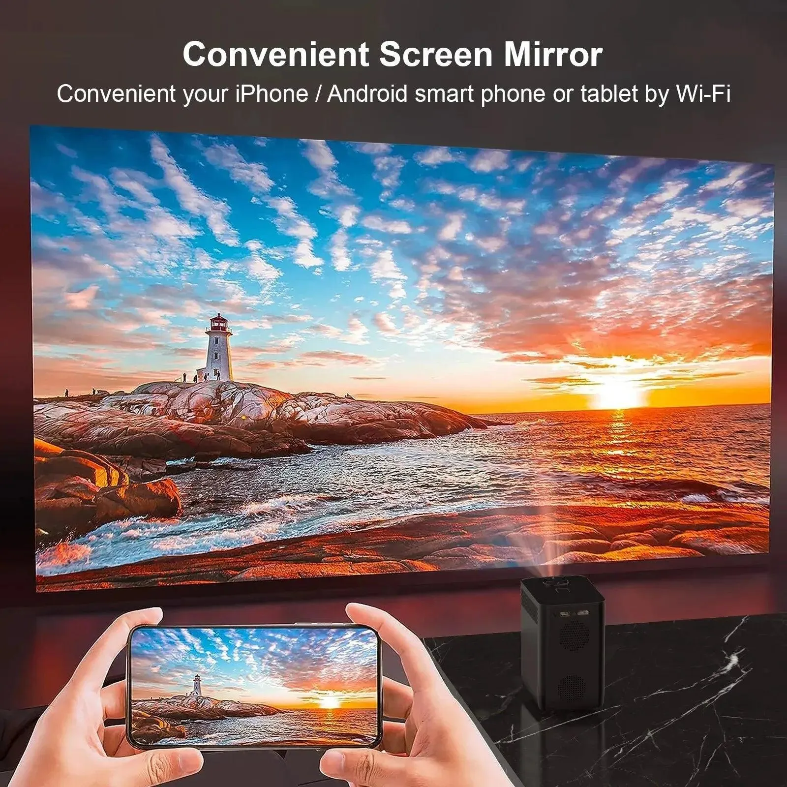 4K Android WiFi Projector: Wireless Streaming, Portable Design