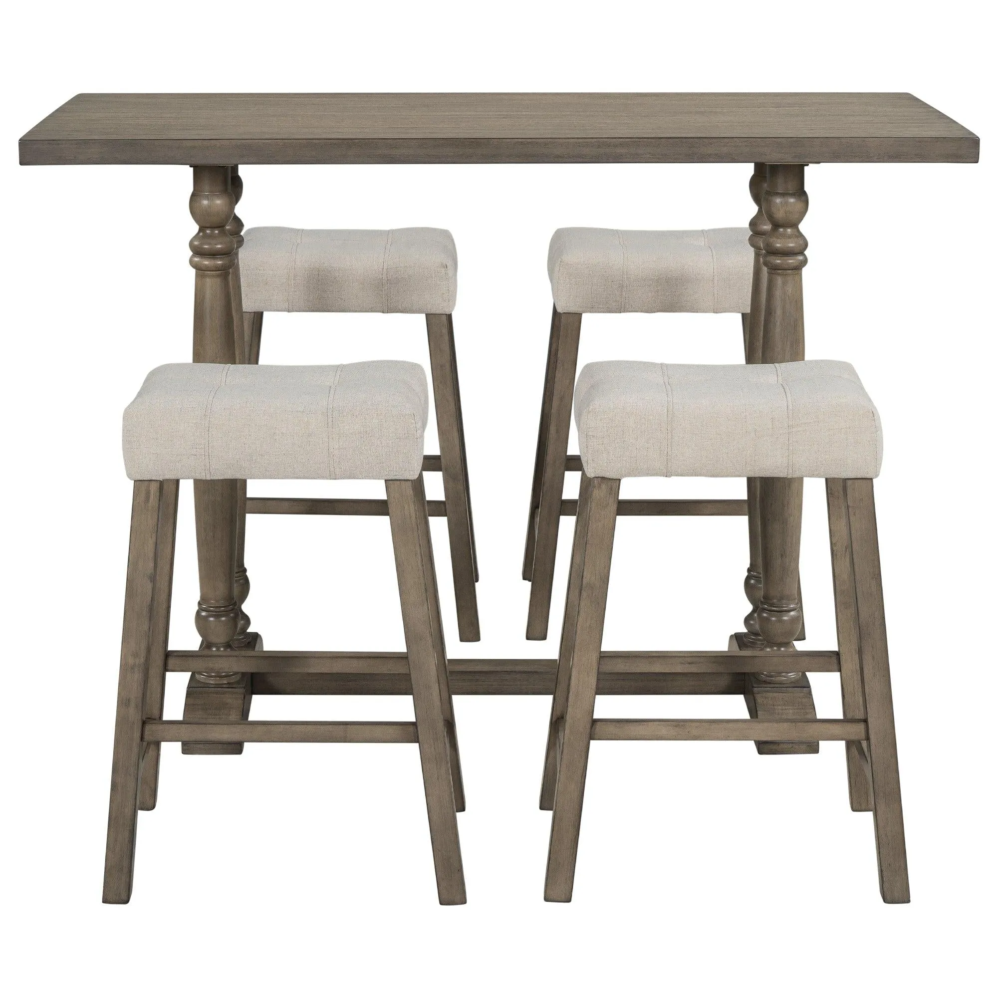 5-Piece Dining Table Set, Counter Height Dining Furniture with a Rustic Table and 4 Upholstered Stools for Kitchen, Dining Room (Light Brown)