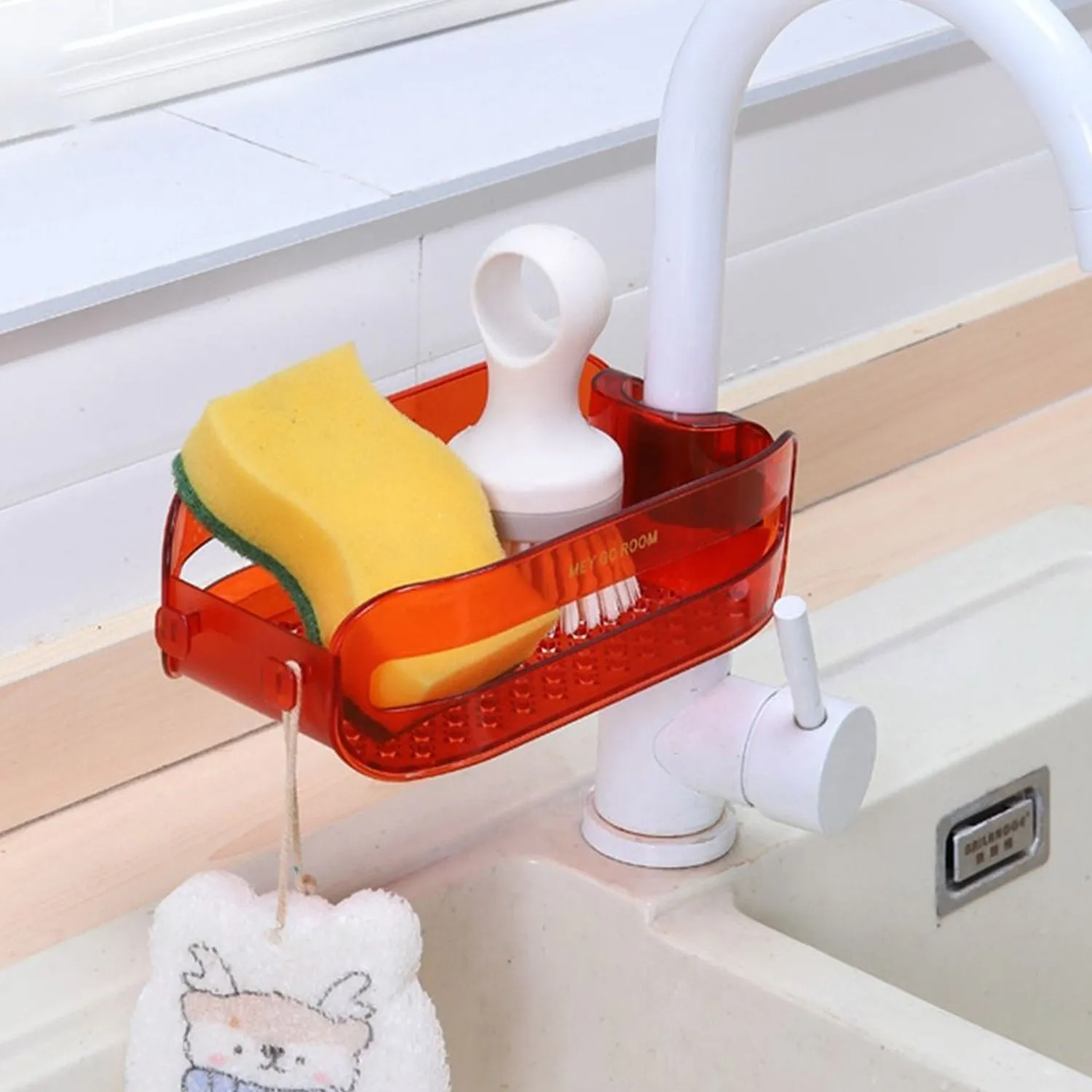 7073 Plastic Faucet Drain Basket Shelf - Drain Basket for Sink, Multipurpose Drain Basket Sink-Strainer Hangs on Faucet for All Sinks.