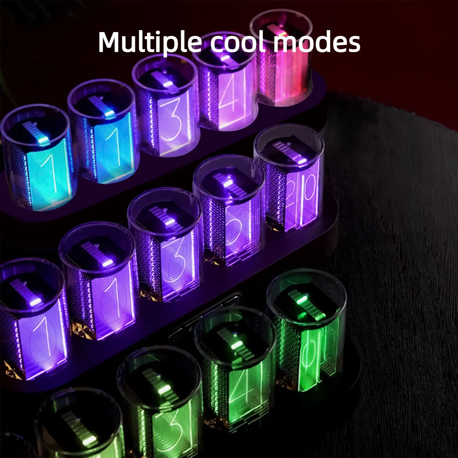 Adventurers Simulation Nixie Tube Clock, RGB Desk Clock, LED Tube Desk Clock with Imitation Wood Base & 24 Hour Clock, Suitable for Decorating Under Computer Monitor & on Bedside Table in Bedroom