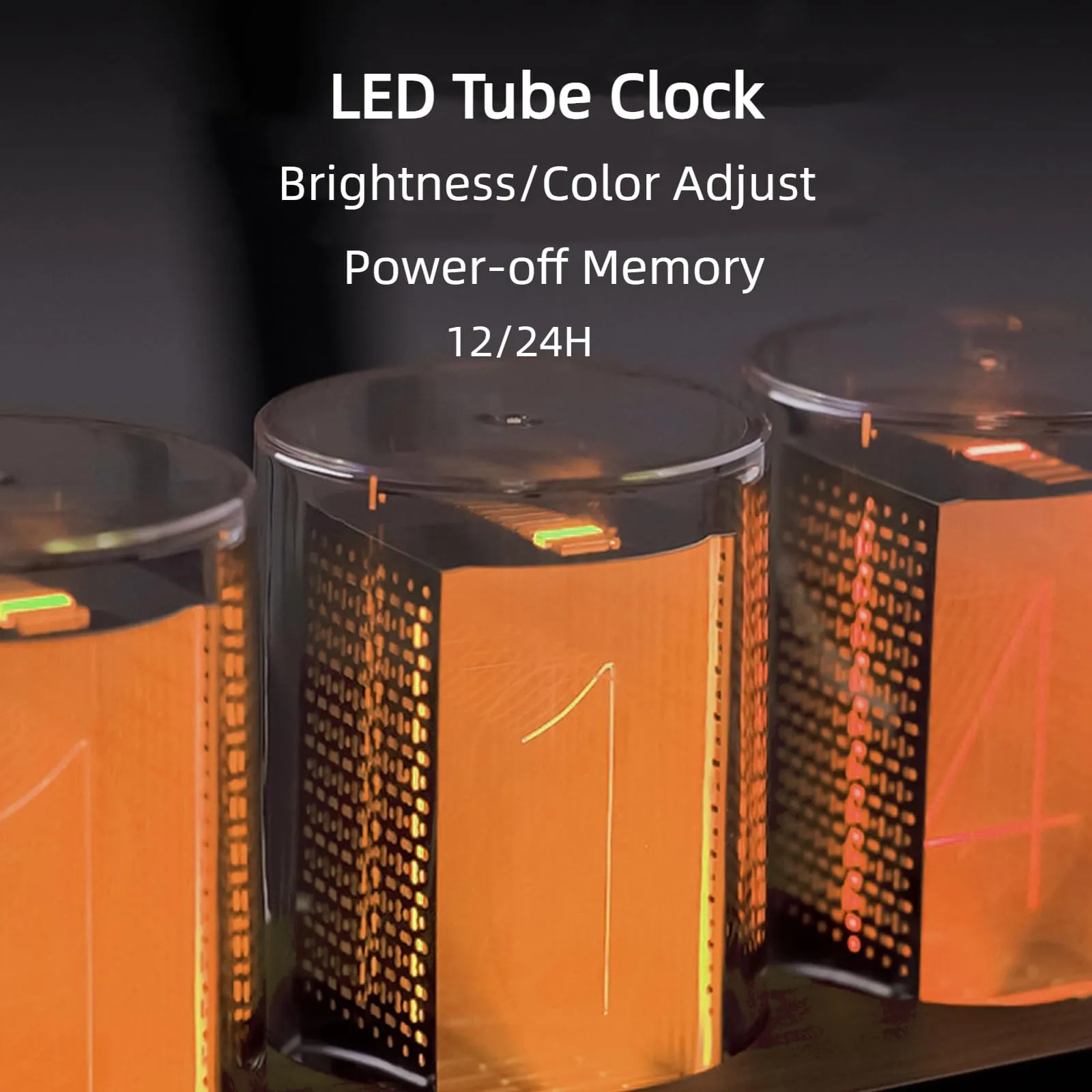 Adventurers Simulation Nixie Tube Clock, RGB Desk Clock, LED Tube Desk Clock with Imitation Wood Base & 24 Hour Clock, Suitable for Decorating Under Computer Monitor & on Bedside Table in Bedroom