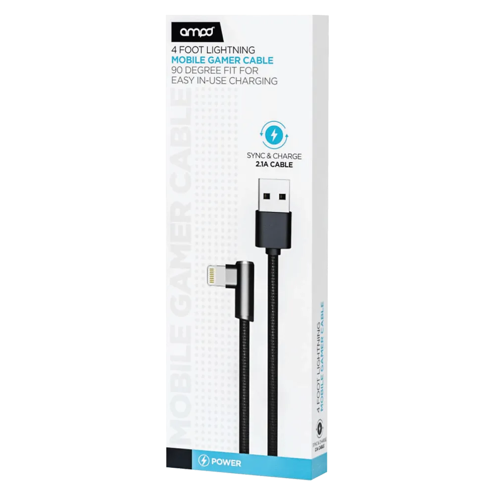 AMPD 90 Degree Gamer USB A to Apple Lightning Cable by AMPD