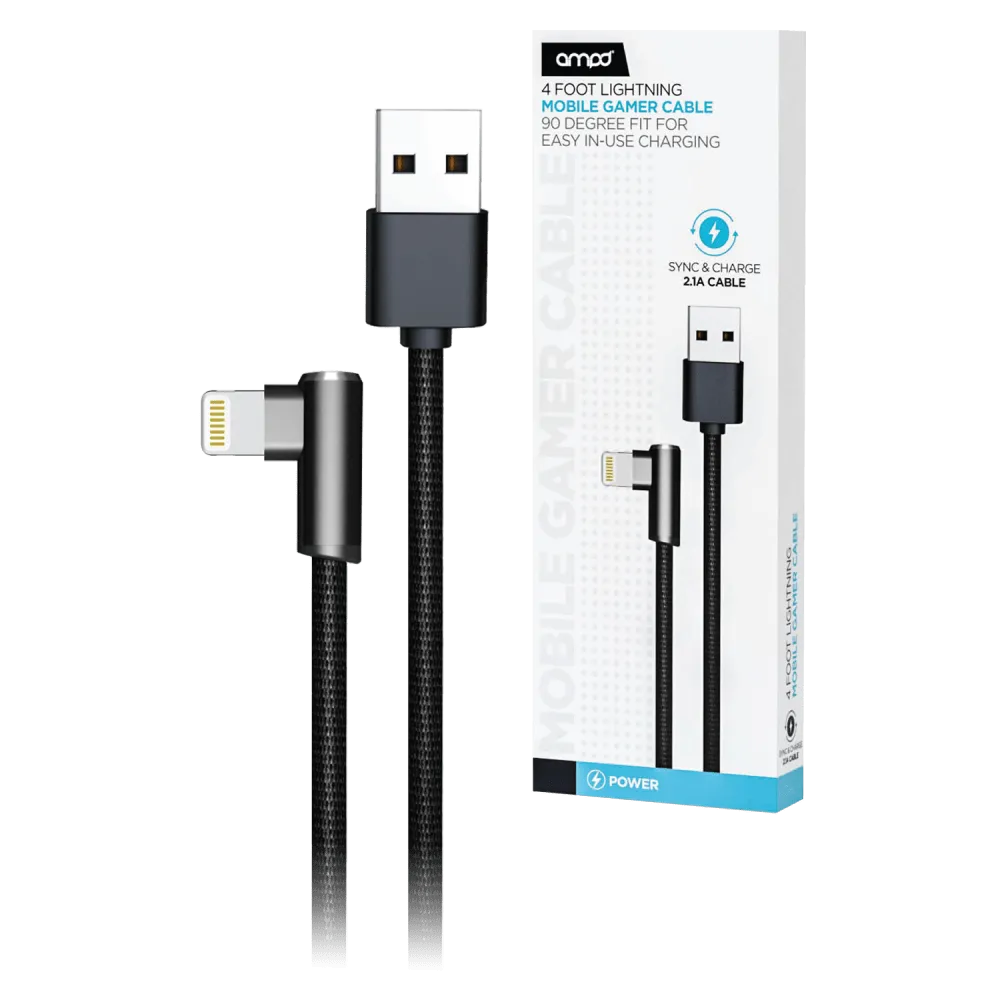 AMPD 90 Degree Gamer USB A to Apple Lightning Cable by AMPD