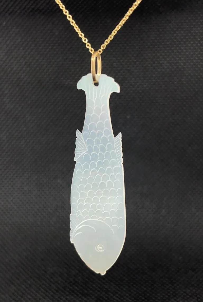 Antique Mother-of-Pearl Gambling Counter Fish Motif Yellow Gold Pendant