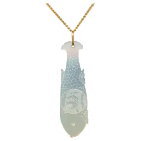 Antique Mother-of-Pearl Gambling Counter Fish Motif Yellow Gold Pendant