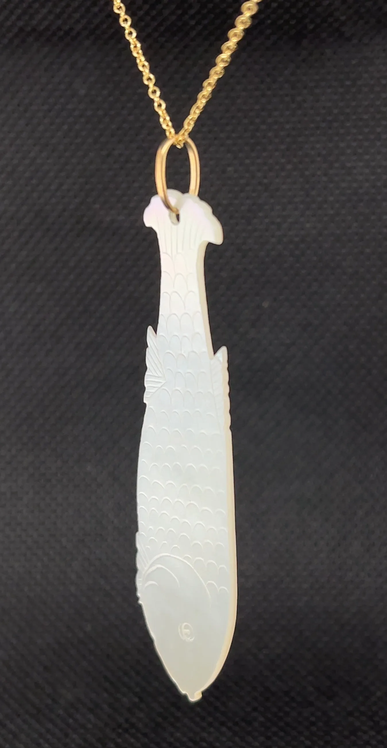 Antique Mother-of-Pearl Gambling Counter Fish Motif Yellow Gold Pendant