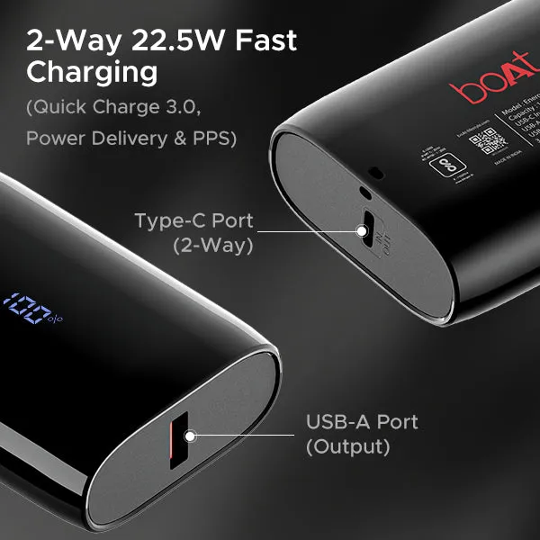 boAt EnergyShroom PB300 Air  | 10000mAh Powerbank with 2-way 22.5W fast charging, LED battery display, 12 Layer Smart IC Protection