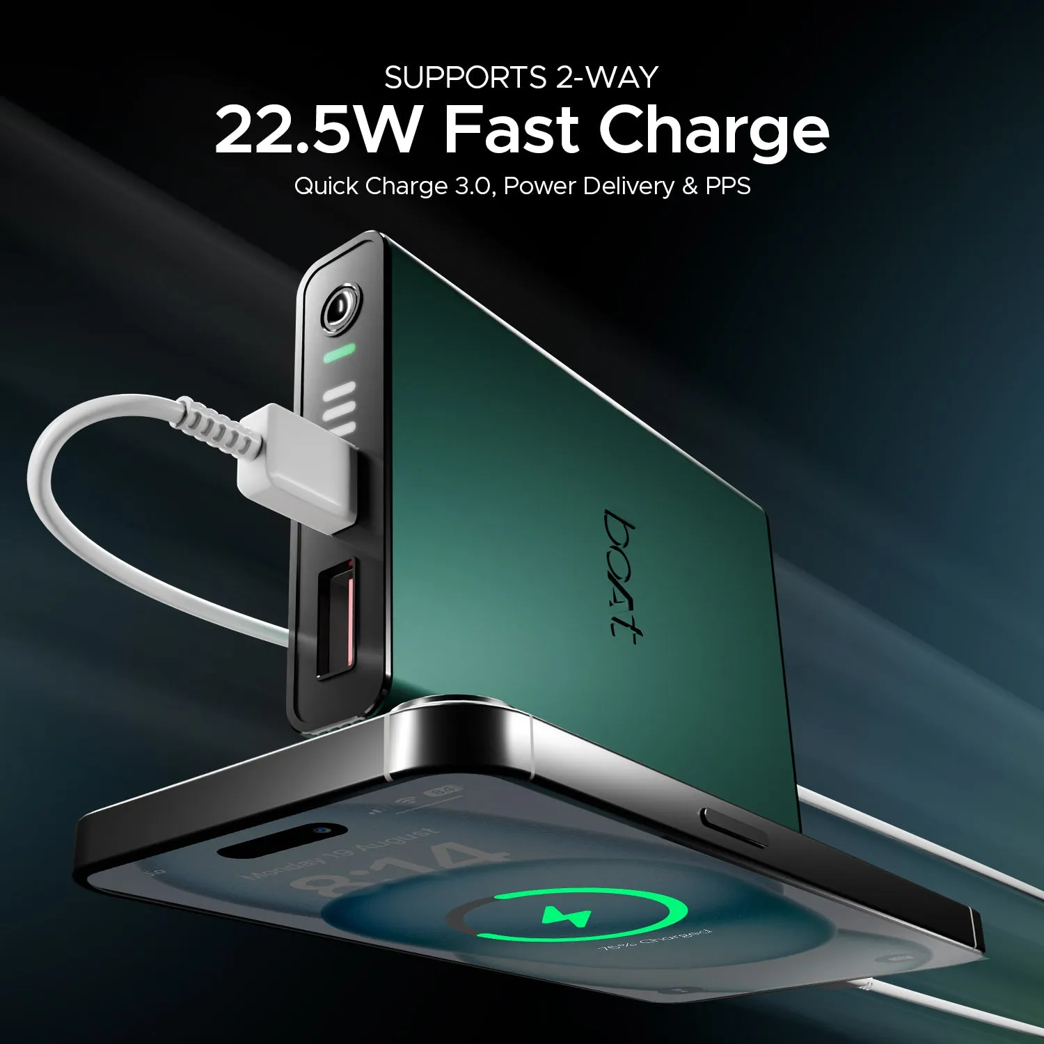 boAt EnergyShroom PB300 Pro | 10000mAh Powerbank with 2-way 22.5W fast charging,Pass-Through Charging, 12-Layer Smart IC Protection, Aluminium Casing & Compact