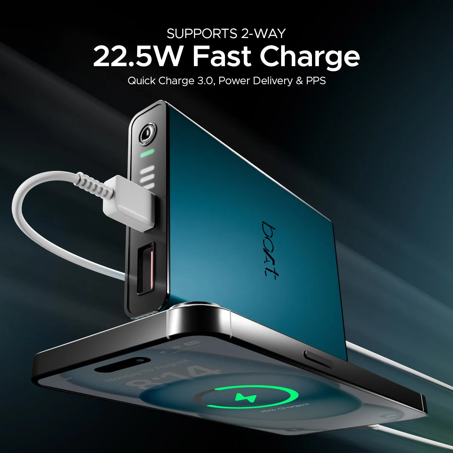 boAt EnergyShroom PB300 Pro | 10000mAh Powerbank with 2-way 22.5W fast charging,Pass-Through Charging, 12-Layer Smart IC Protection, Aluminium Casing & Compact
