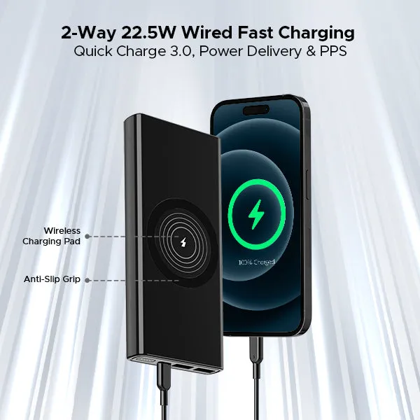 boAt EnergyShroom PB310 Wireless Pro | Powerbank with 15W Wireless Charging, 22.5W Wired Fast Charging, 12 Layer Smart IC Protection