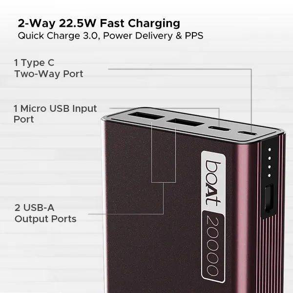 boAt Energyshroom PB400 | Powerbank with 20000mAh battery capacity with Smart IC protection