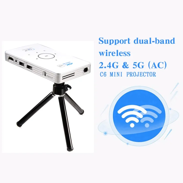C6 Portable DLP Mini Projector with Android System and Wireless Projection, 1080P HD Home Theater Device