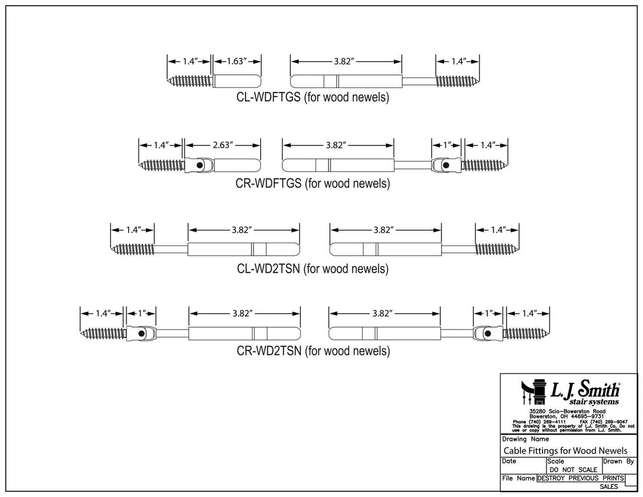 CL-WDFTGS-SS - Wood Level Newel Run Fixed/Tensioner Pair