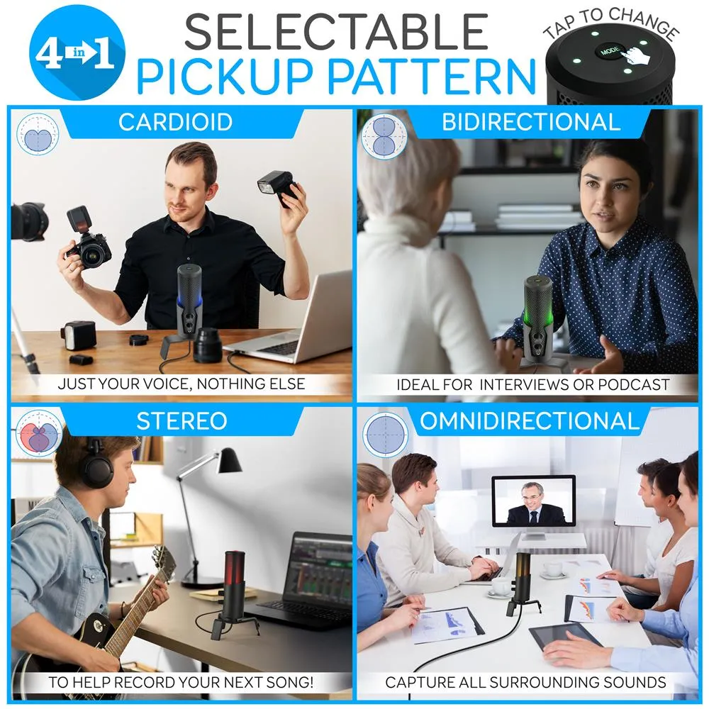 Computer Desktop Microphone – 4 Polar Patterns Streaming & Pro Audio Recording Mic With Tripod Stand, Easy Usb Plug-And-Play (For Podcast Recording, Streaming, Gaming)