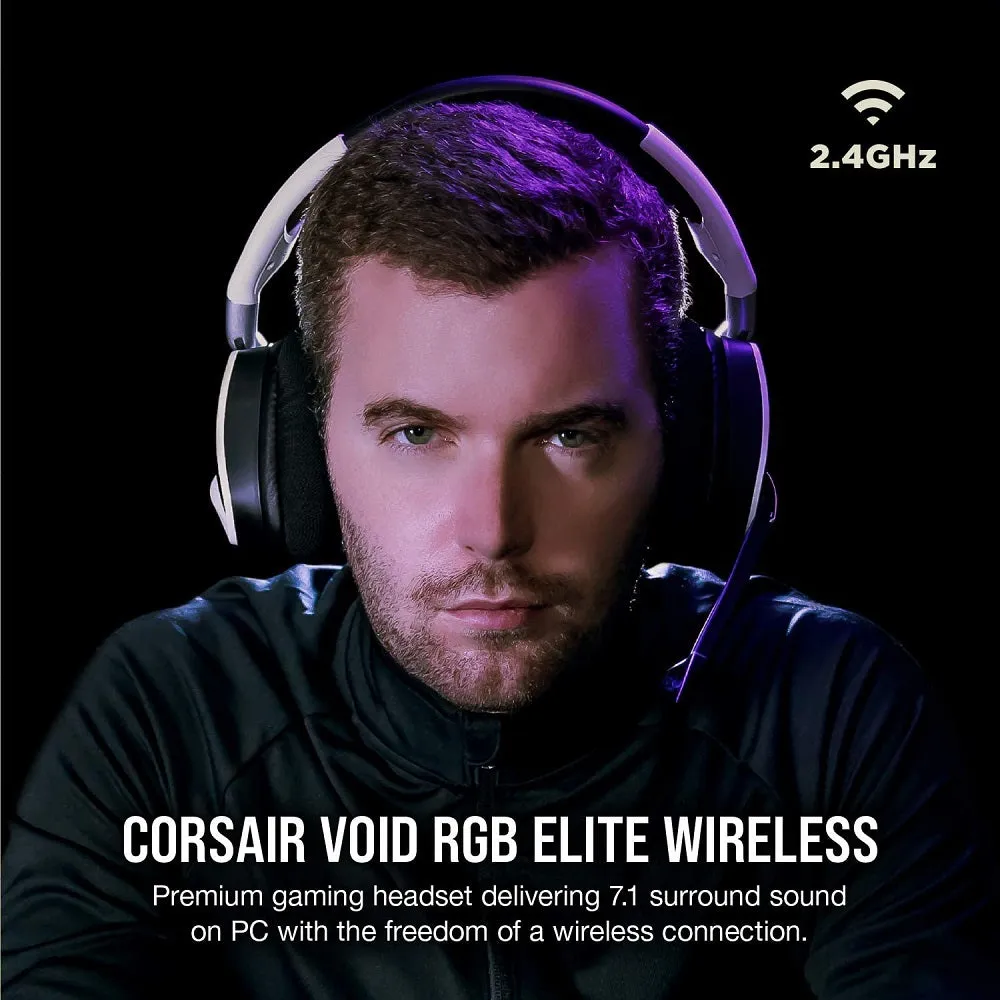 Corsair Headset VOID RGB Elite Wireless Premium Gaming Headset with 7.1 Surround Sound - Discord Certified - Works with PC, PS5 and PS4 - White (CA-9011202-NA)
