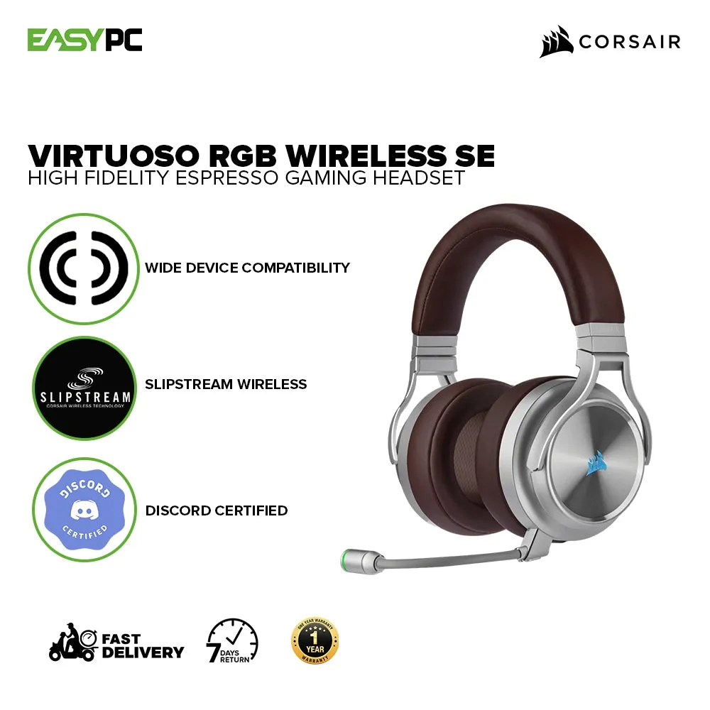 Corsair Virtuoso RGB Wireless SE Gaming Headset - High-Fidelity 7.1 Surround Sound with Broadcast Quality Microphone, Memory Foam Earcups - 20 Hour Battery Life Works w/ PC, MacOS, PS5, Gunmetal and Espresso Gaming Headset 7UBE