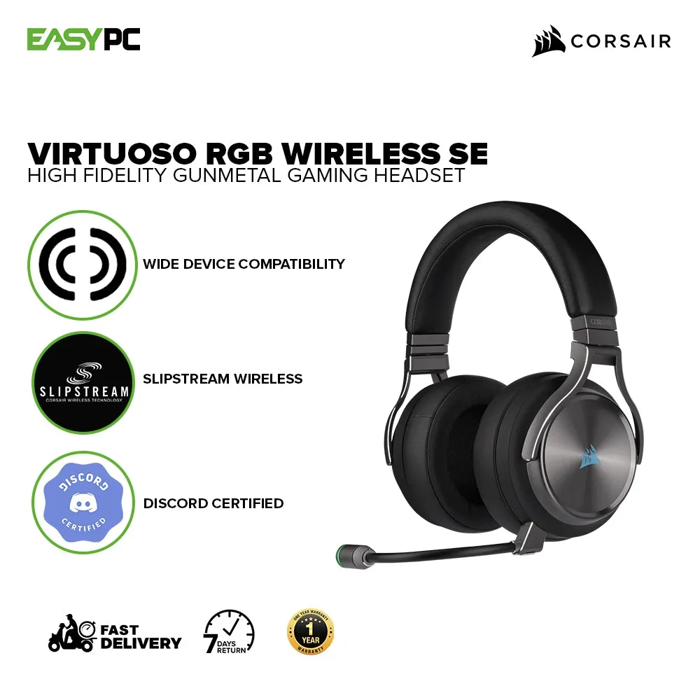 Corsair Virtuoso RGB Wireless SE Gaming Headset - High-Fidelity 7.1 Surround Sound with Broadcast Quality Microphone, Memory Foam Earcups - 20 Hour Battery Life Works w/ PC, MacOS, PS5, Gunmetal and Espresso Gaming Headset 7UBE