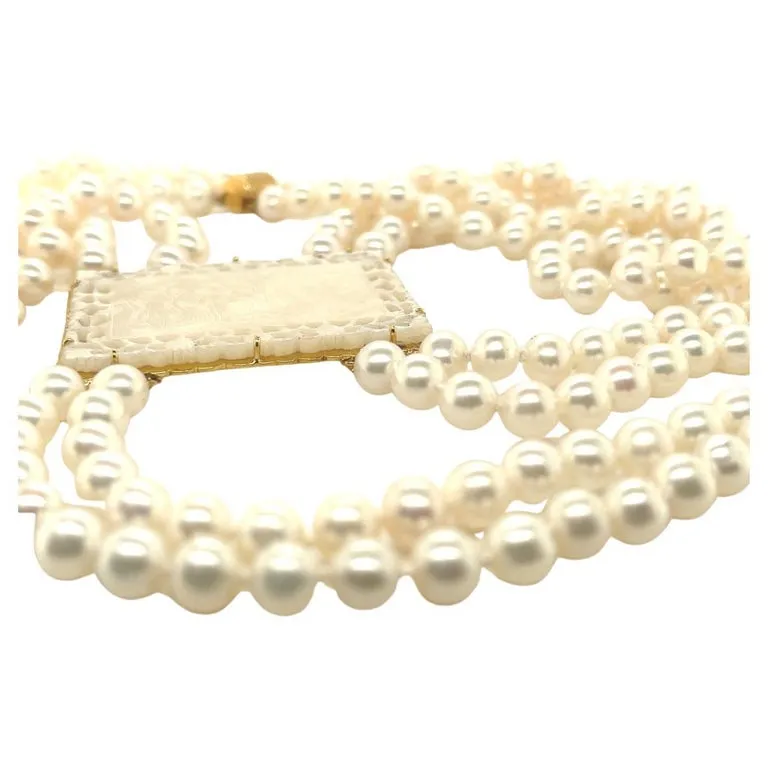 Double Strand 6mm Pearl, Mother of Pearl Gaming Counter, Yellow Gold Necklace