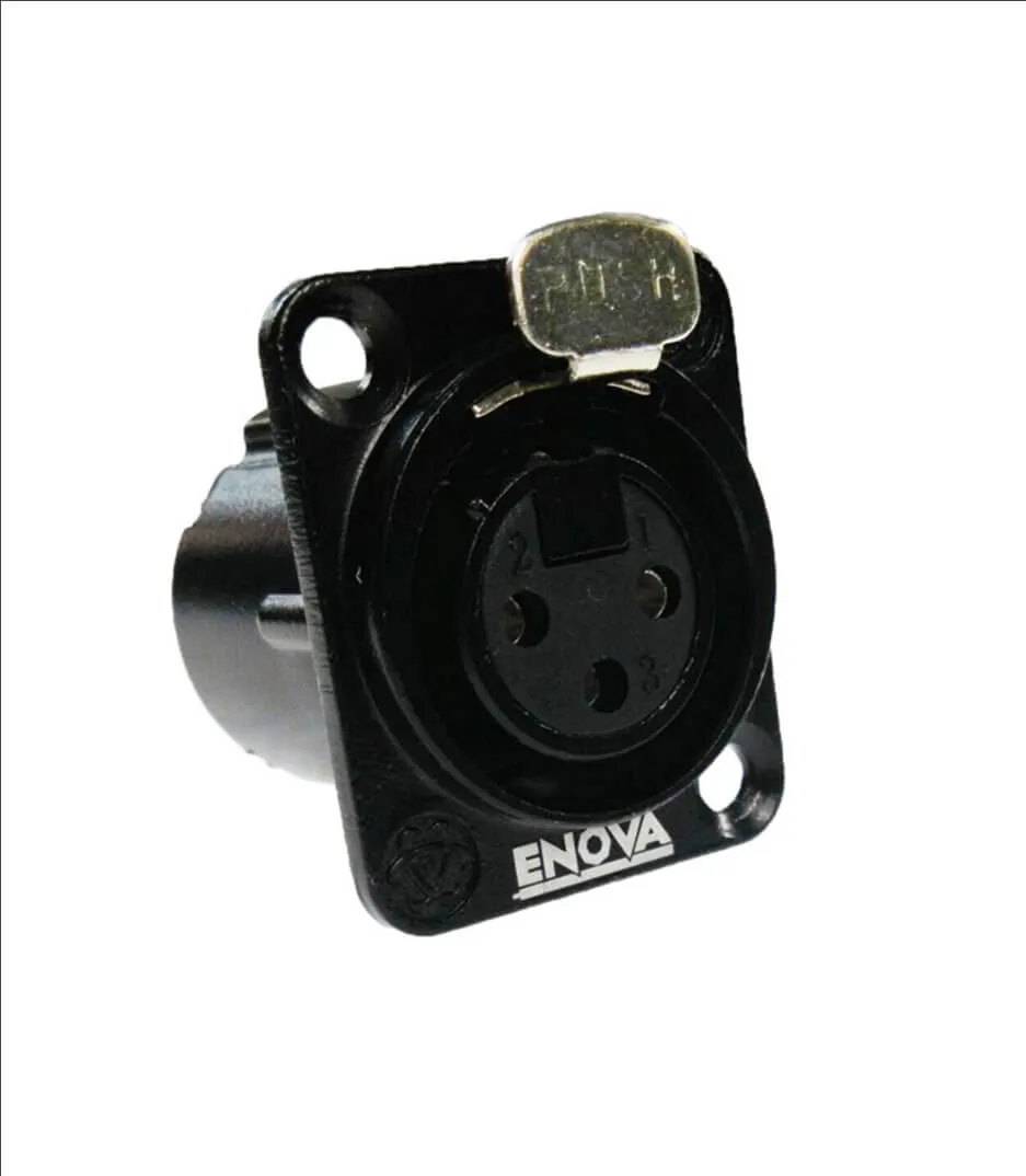 Enova XLR Chassis Connector Female 3-Pin Black Metal Housing Solder Cups