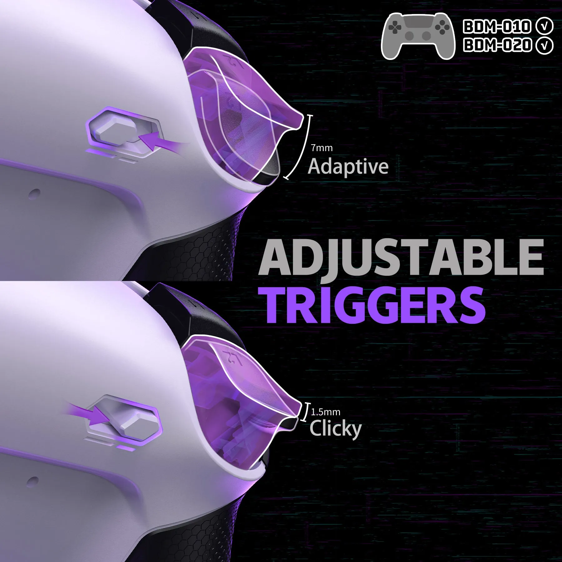 eXtremeRate Real Metal Buttons (RMB) Version RISE Plus MAX Back Paddles Kit with Clicky Trigger Stops & Rubberized Grip for PS5 Controller BDM-010/020 - White Black - Silver