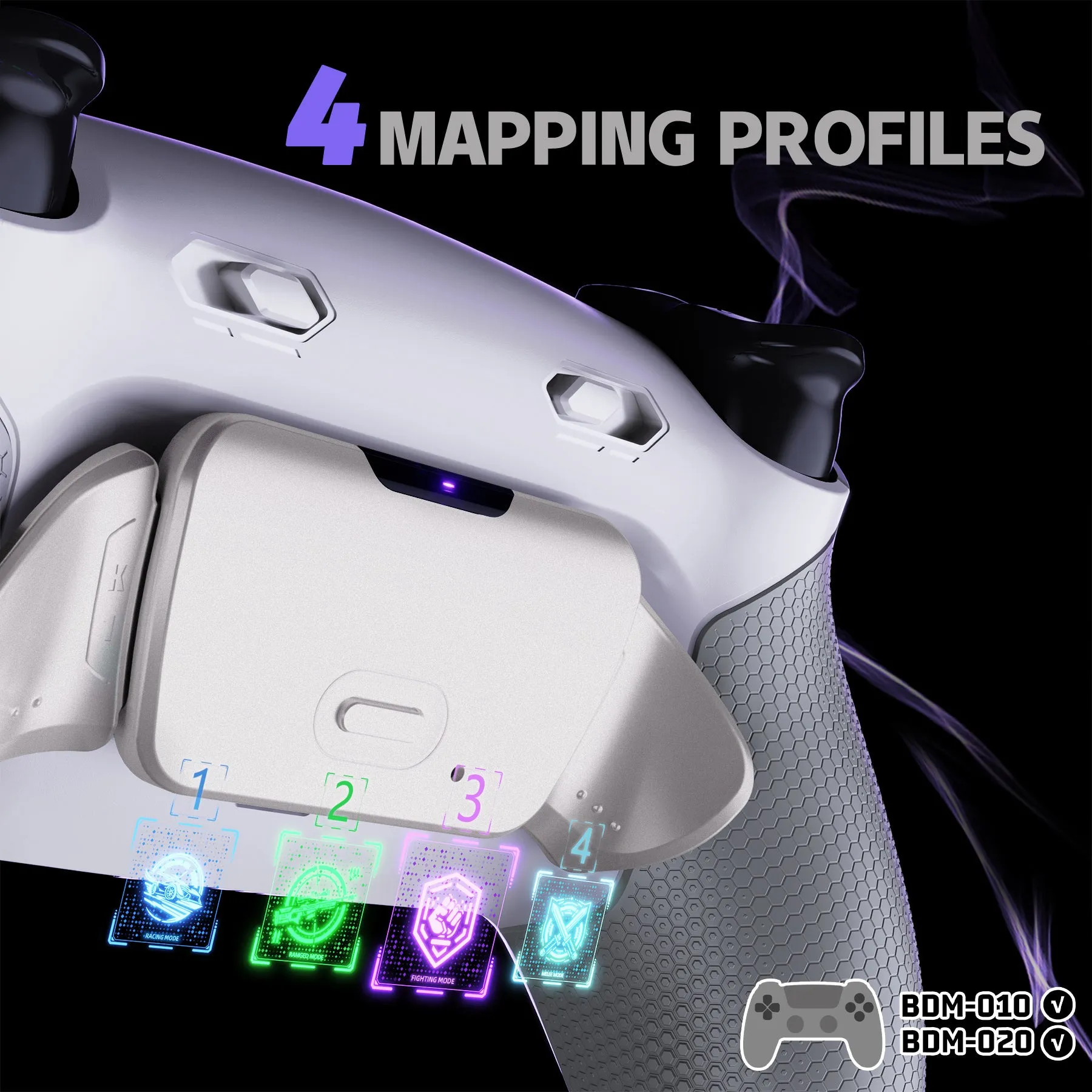 eXtremeRate Real Metal Buttons (RMB) Version RISE Plus MAX Back Paddles Kit with Clicky Trigger Stops & Rubberized Grip for PS5 Controller BDM-010/020 - White Gray - Silver