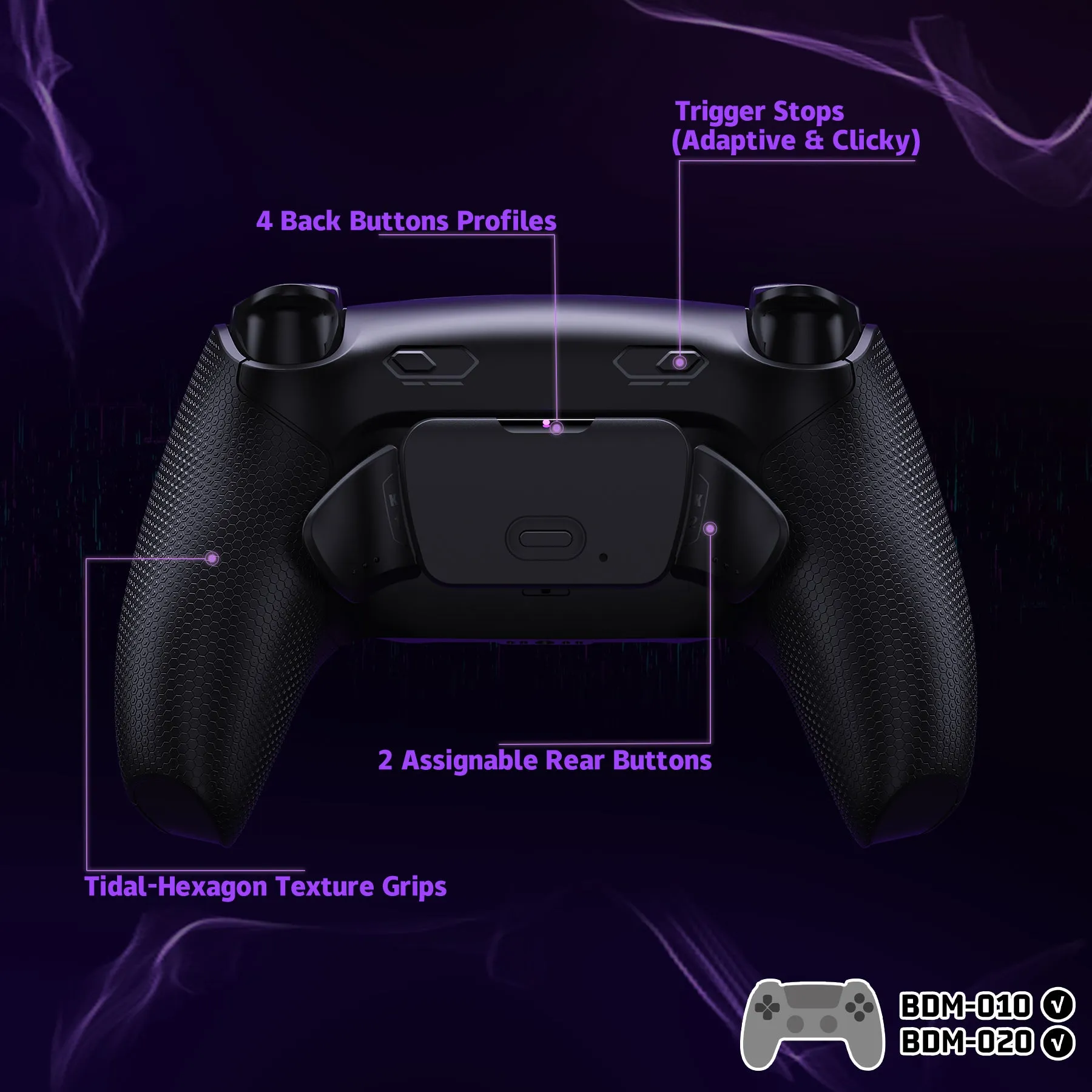 eXtremeRate RISE Plus MAX Back Paddles Kit with Clicky Trigger Stops & Rubberized Grip for PS5 Controller BDM-010/020 - Black