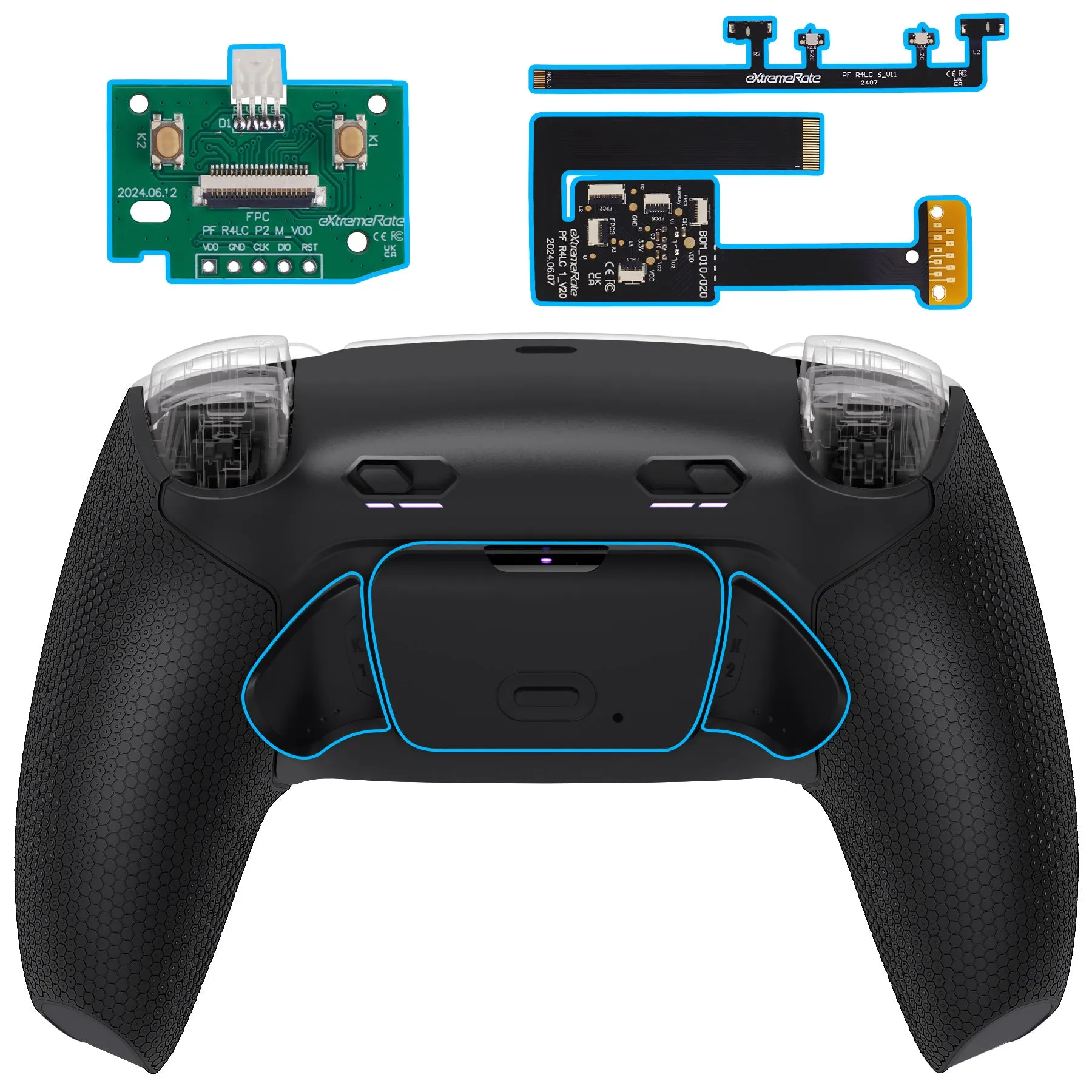 eXtremeRate RISE Plus MAX Back Paddles Kit with Clicky Trigger Stops & Rubberized Grip for PS5 Controller BDM-010/020 - Black