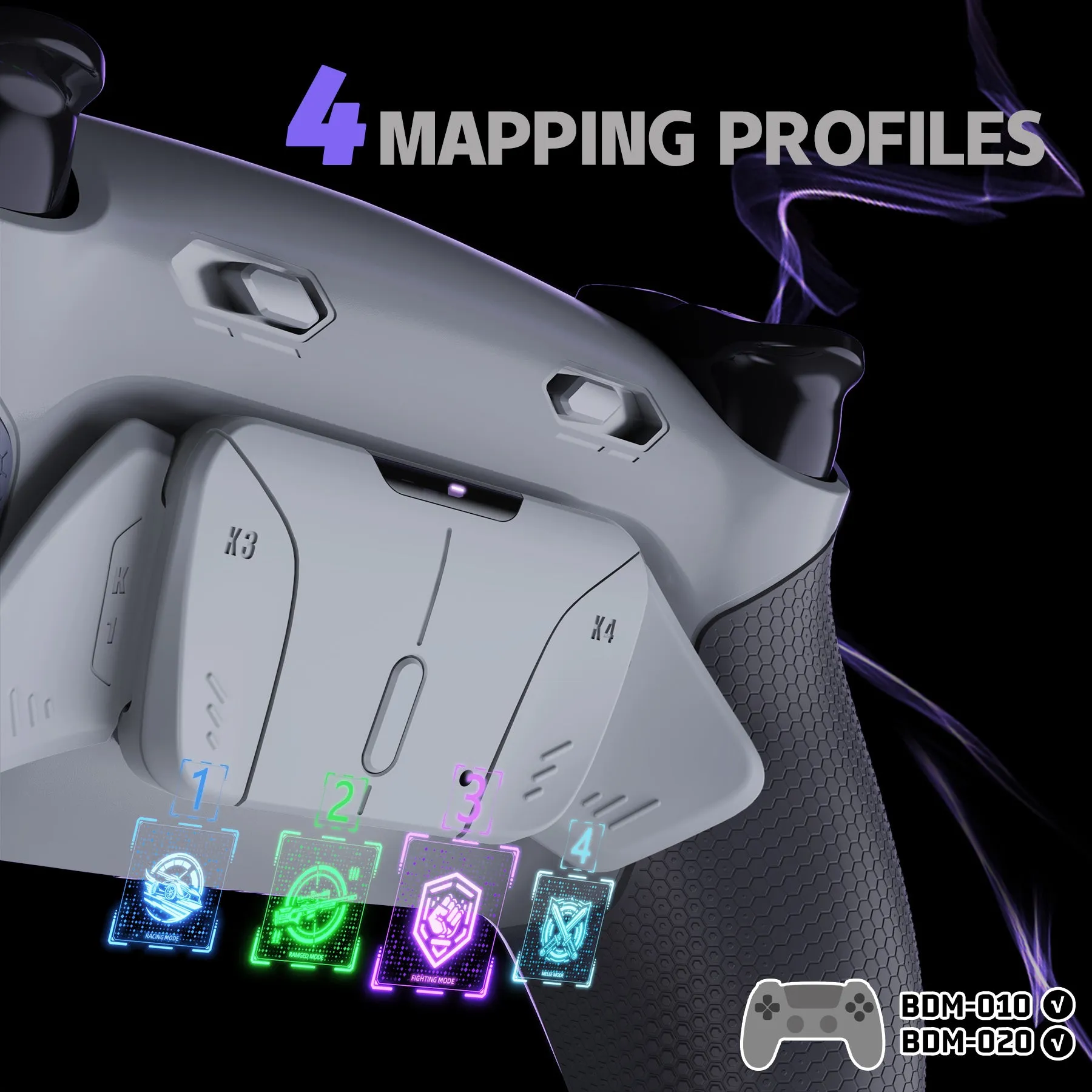 eXtremeRate RISE4 Plus MAX Back Paddles Kit with Clicky Trigger Stops & Rubberized Grip for PS5 Controller BDM-010/020 - New Hope Gray & Classic Gray