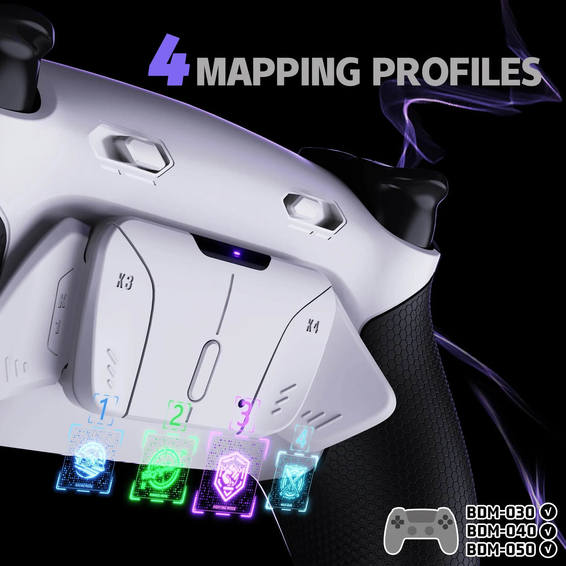 eXtremeRate RISE4 Plus MAX Back Paddles Kit with Clicky Trigger Stops & Rubberized Grip for PS5 Controller BDM-030/040/050 - White Black - White