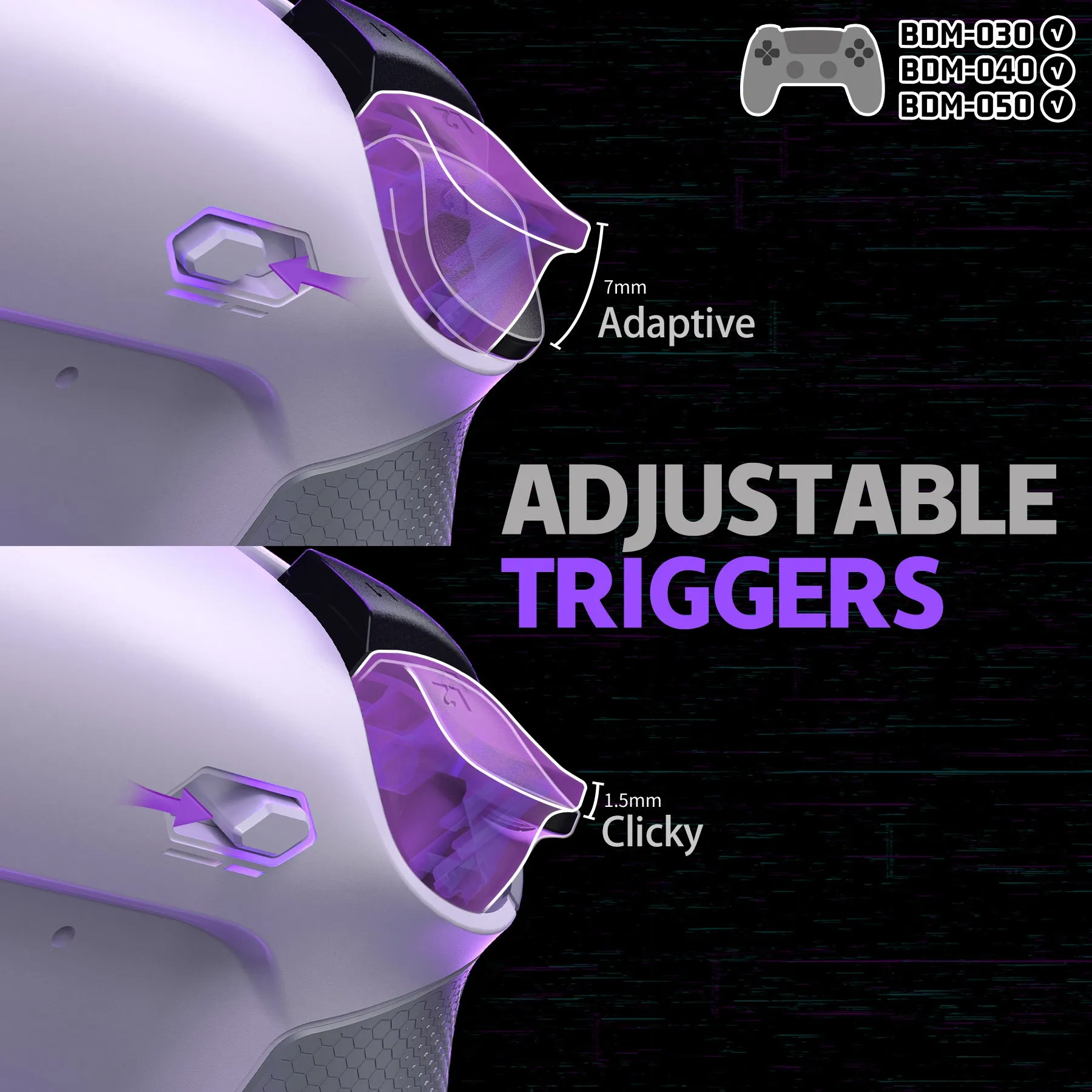 eXtremeRate RISE4 Plus MAX Back Paddles Kit with Clicky Trigger Stops & Rubberized Grip for PS5 Controller BDM-030/040/050 - White Gray