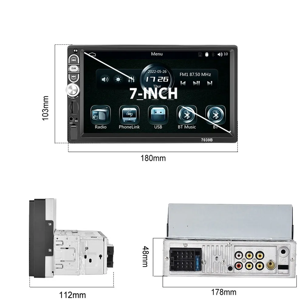 F13 1 Din Car Radio 7-Inch HD Screen Bluetooth Multimedia Video