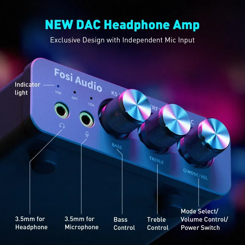 Fosi Audio K5 PRO Mini Stereo Gaming DAC & Headphone AMP