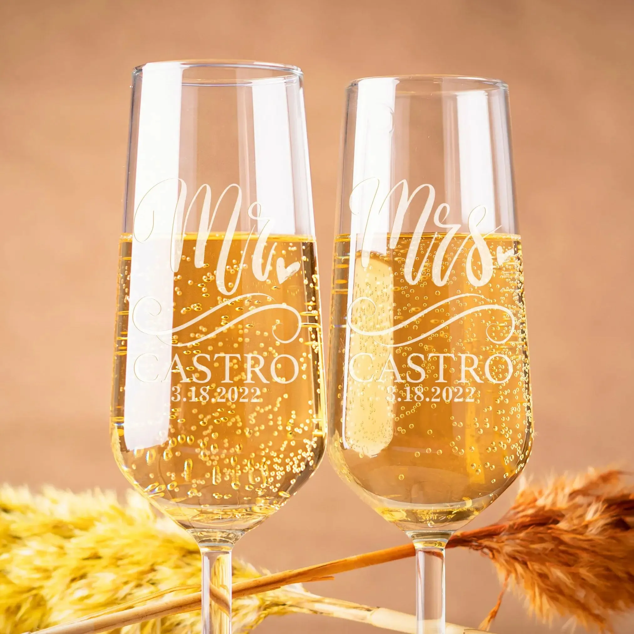Funki Buys | Glasses | Champagne Flutes | Custom Mr. and Mrs.