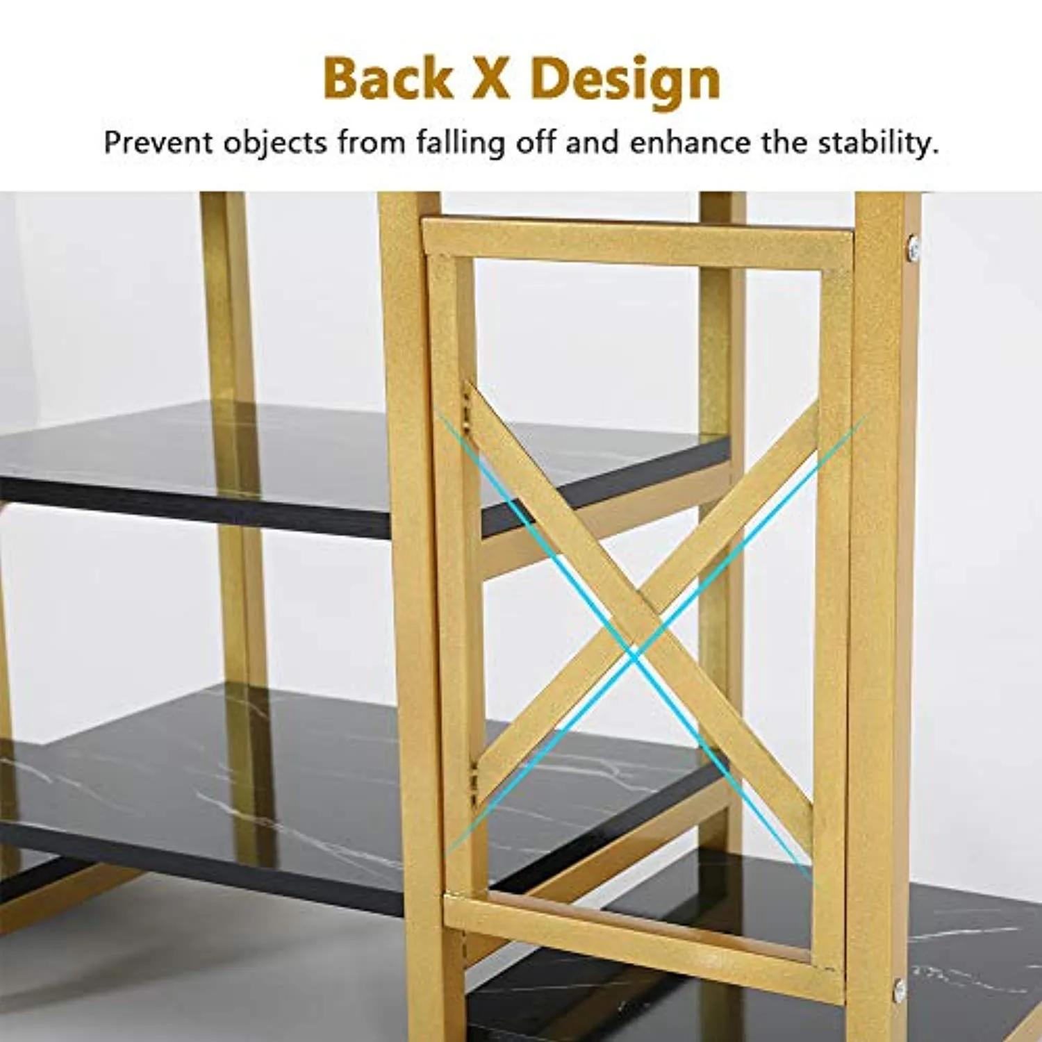 Gold TV Stand, Modern Entertainment Center Media Stand, 5 Shelf