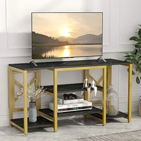 Gold TV Stand, Modern Entertainment Center Media Stand, 5 Shelf