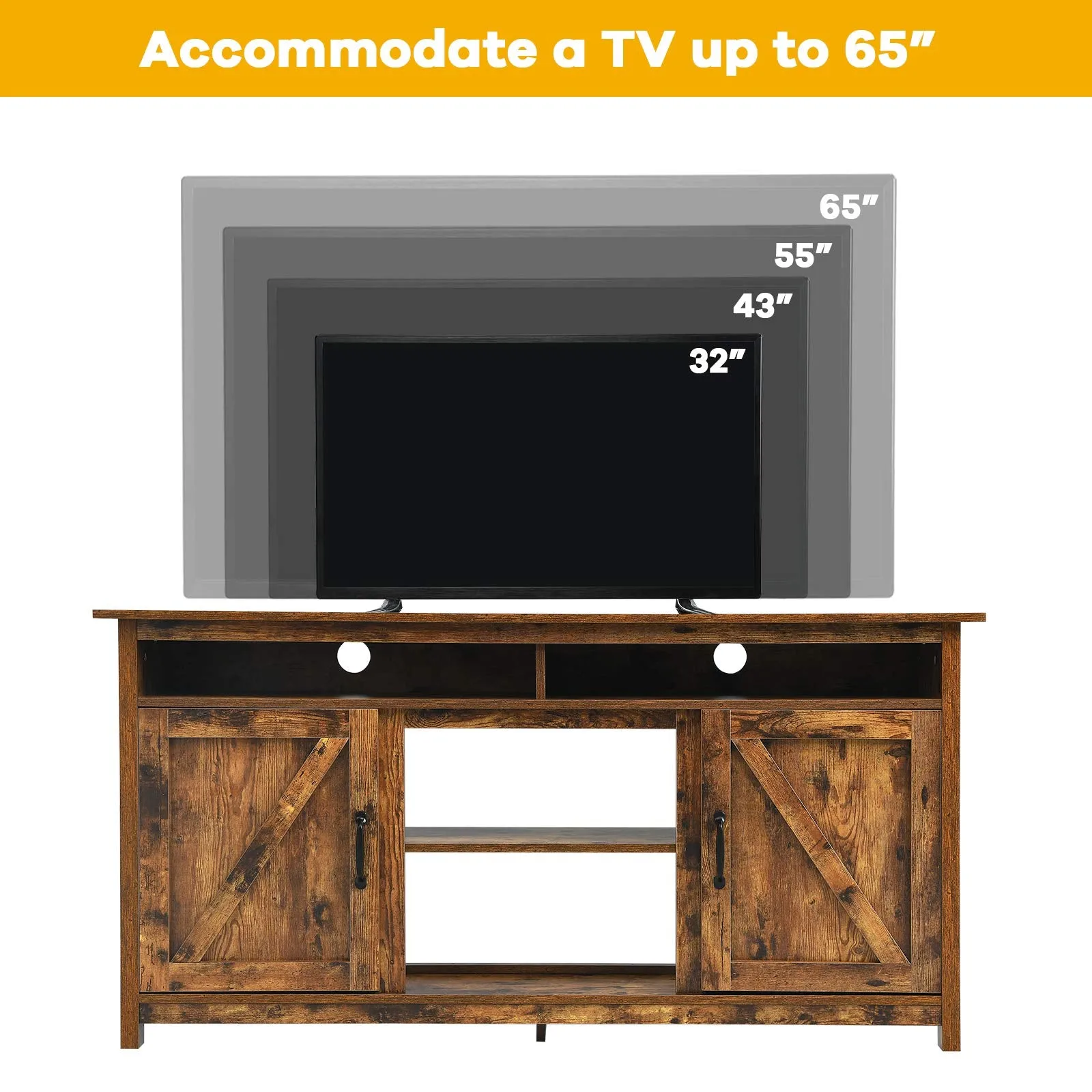 Industrial TV Stand with Barn Doors for TVs up to 65 Inches